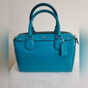 Coach Designer Mini Bennett Blue Crossgrain Leather Satchel Purse Handbag